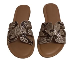 The Drop Women's Monika Brown And Sand  Flat H-Band Slide Sandal. Size 7 1/2